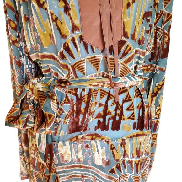 What Goes Around Comes Around Dress Belted Brown Green Velvet Burnout Sz L - Picture 6 of 16